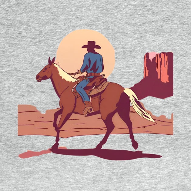 Cowboy Riding Off into The Sunset Southwest Desert by NostalgiaUltra